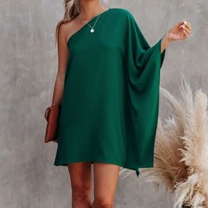 VICI Side to Side One Shoulder Dress- Hunter Green